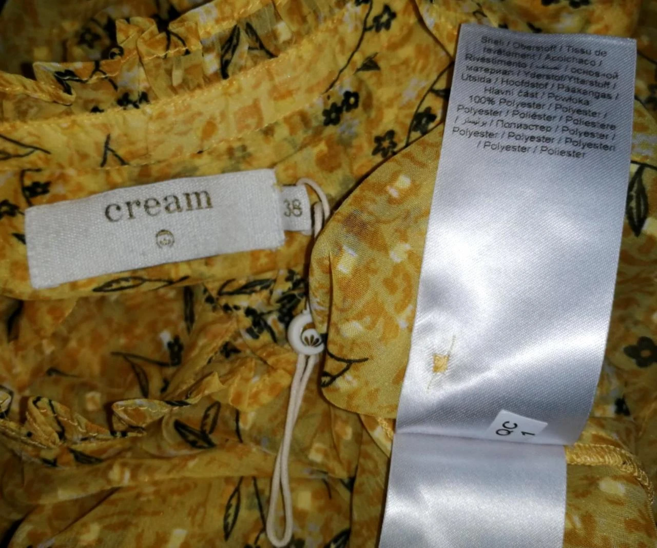 Cream textured voile floral print ruffled collar ochre shirt dress – photo 4